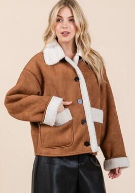 Lovelo Brown Faux Suede Sherpa Lined Jacket – Size 1XL